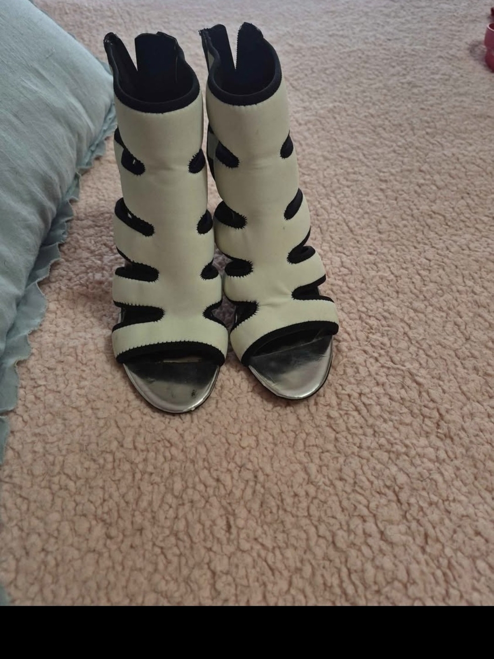 Women’s White and Black Cutout Heeled Sandals